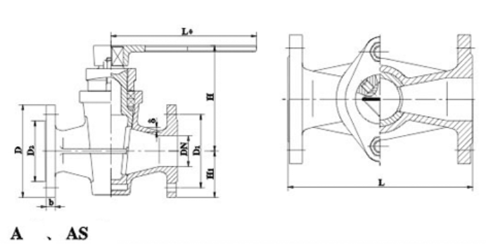 GBT593-1993 AAS Type Flanged Bronze,cast iron Packed Cocksdraw.png
